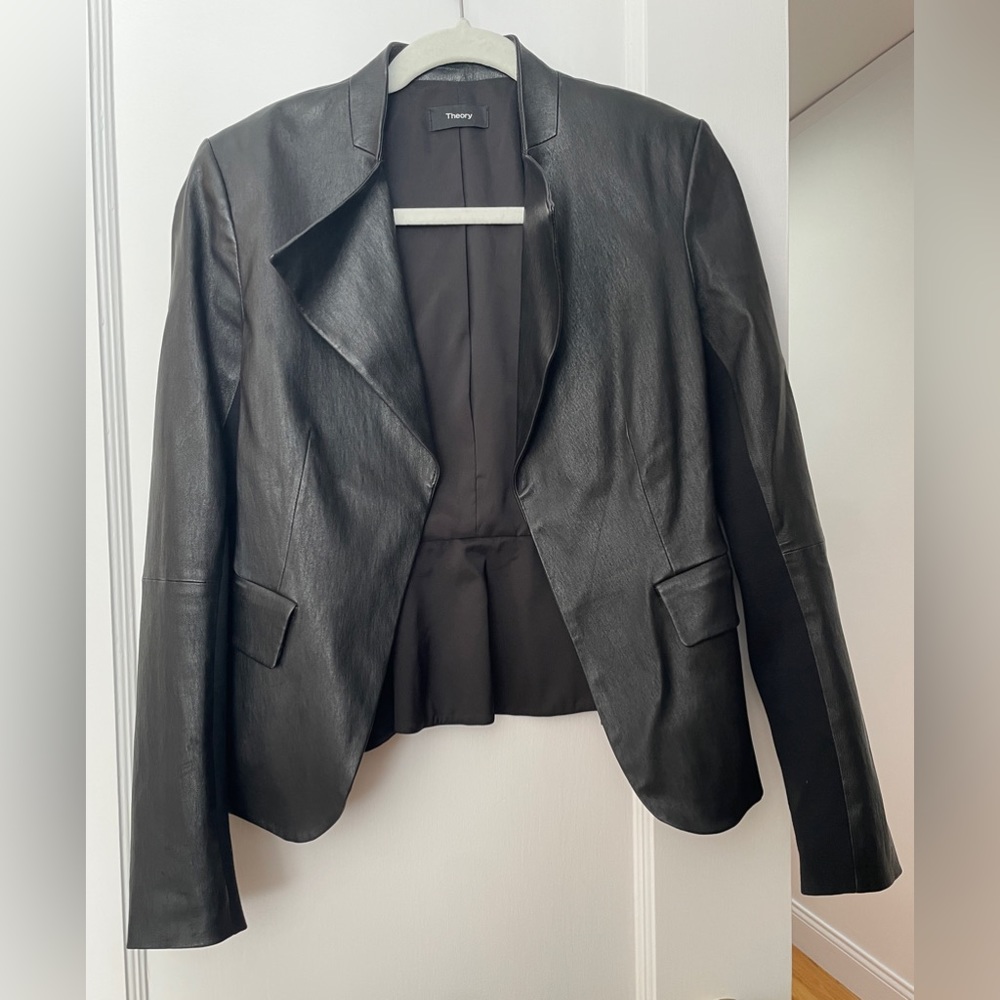 Theory Black Leather Blazer Jacket